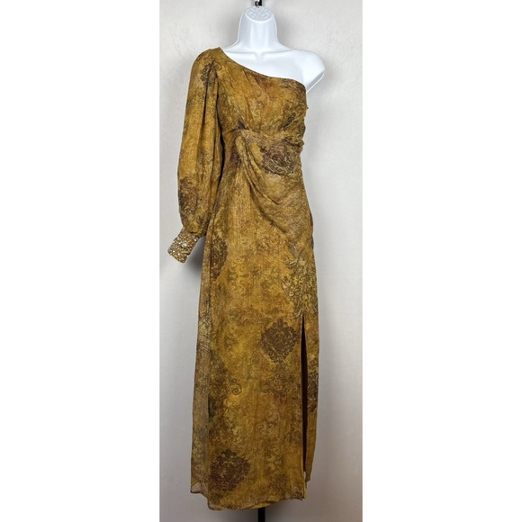 NEW Anthropologie Nirmooha One-Shoulder Shine Maxi Dress XXS Gold Beaded Boho - Picture 2 of 13